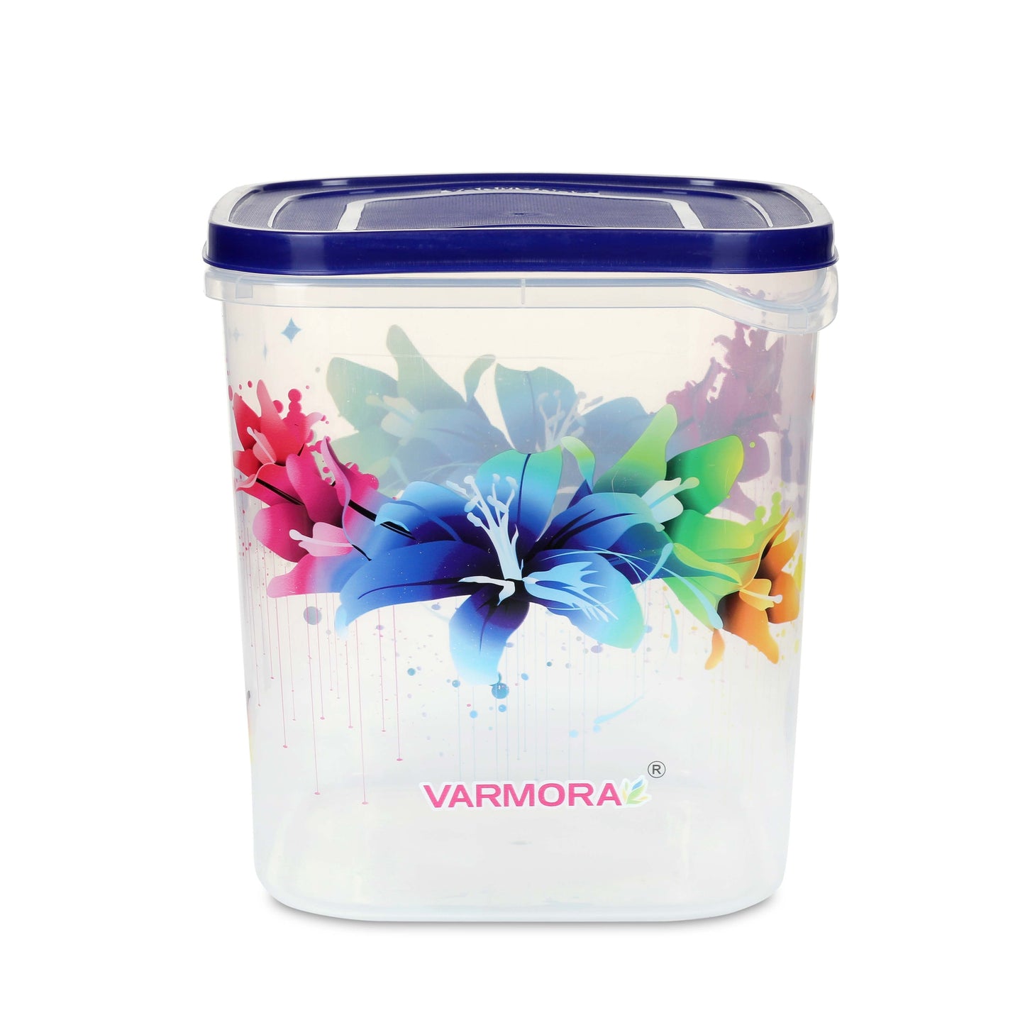 Varmora Glory Square Flower - Set of 3(5,7,10 Ltr) Square Plastic Container, Food-Grade Plastic, Air-Tight Lid