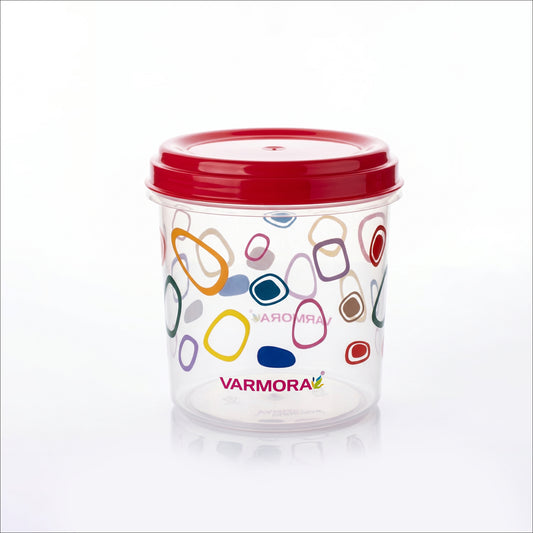 Varmora Glory Container Printed - Set of 3 (1 Ltr), Plastic Containers With Air-Tight Lid, For Storing Atta, Flour & Rice, Transparent Design, BPA Free 100% Food-Grade Plastic