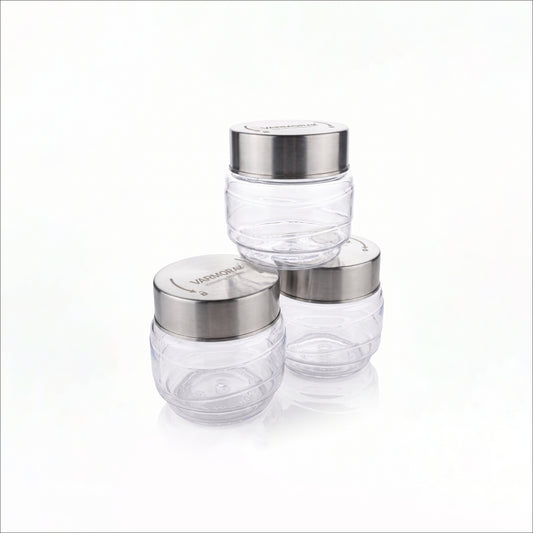 Varmora SS Store N Stack - Plastic Container For Kitchen, Air-Tight Steel Lid, Ideal for Storing Daal, Spices & Condiments, 500 ML, Set of 3