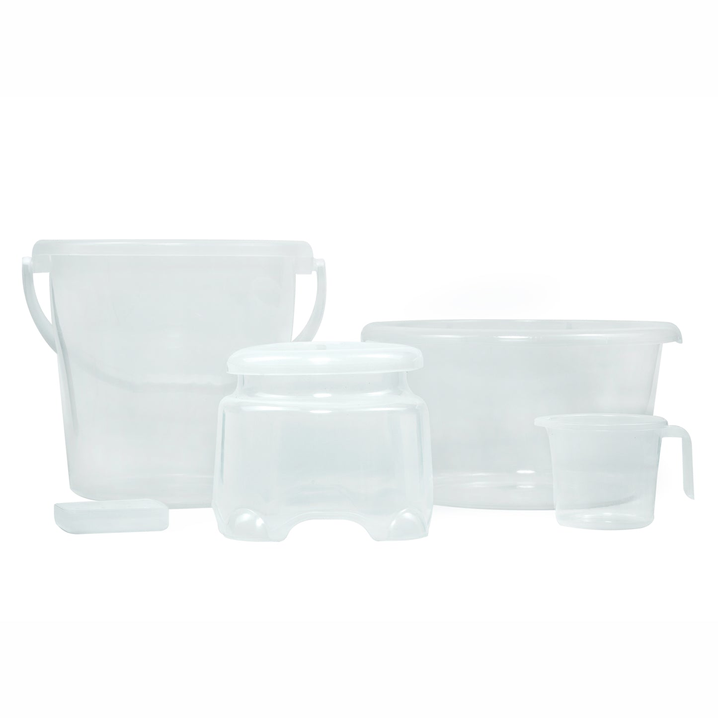 Varmora Crystal Balti Accessories Set - 5 Pcs Bathroom Set with Bucket, Tub, Stool, Mug & Soap Dish, 100% Virgin Plastic