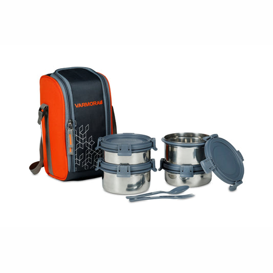 Varmora SS Cuisine Lunch - 4 Tier Stainless Steel Lunch Box Set with Locking Clips & Insulated Bag, Food Grade & Leak Proof