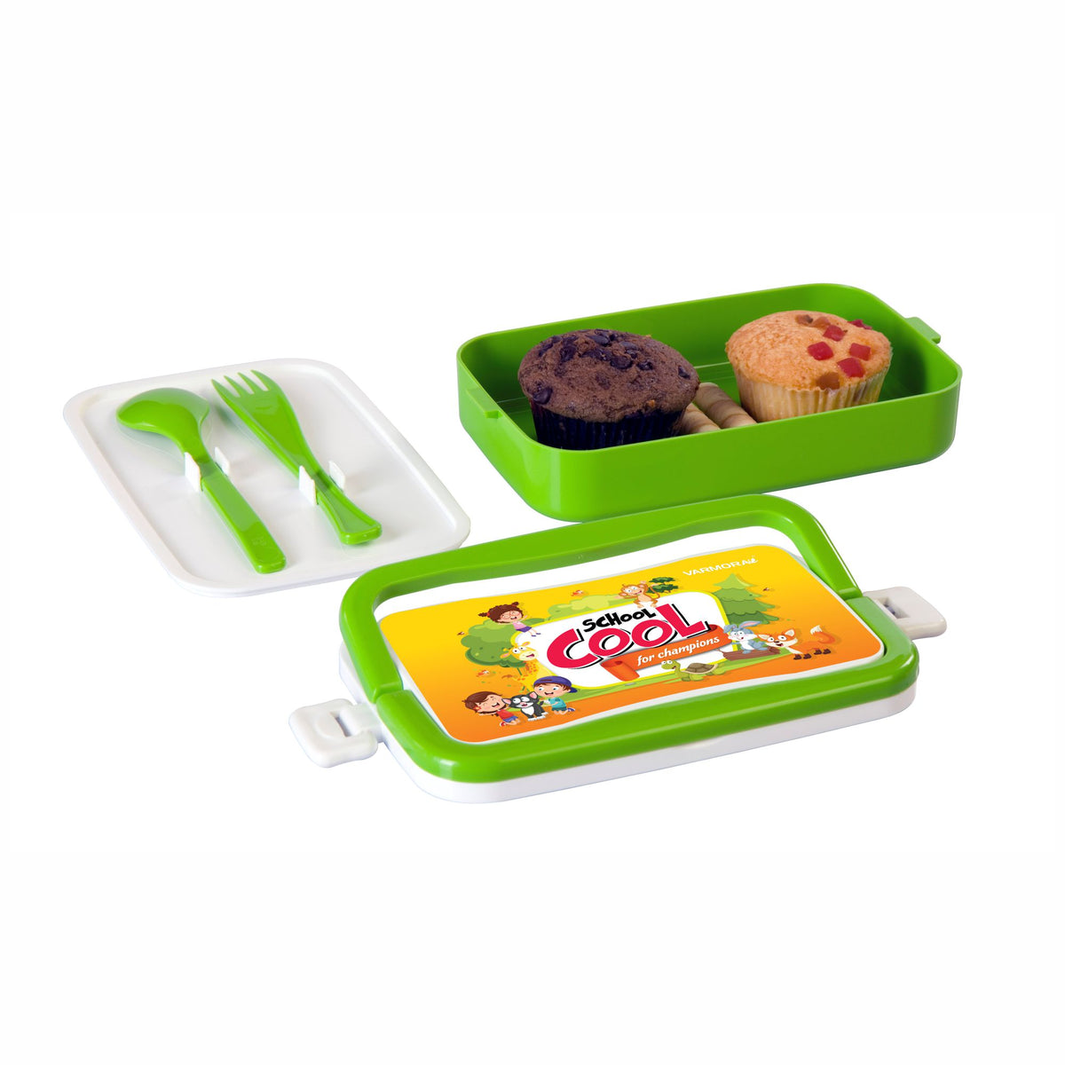 Varmora Flat Lunch Box - Printed Insulated Lunch Box with Handle, 100% Virgin Plastic, Food Grade & Leak Proof