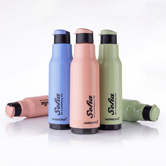 Varmora Sofia - Insulated Water Bottle, Plastic Inner, 100% Virgin Plastic, warm & Cold Compatible, BPA Free