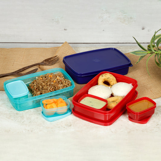 Varmora Xtra Fresh - Rectangular Lunch Box with Small Container, 100% Virgin Plastic, Food Grade & Leak Proof