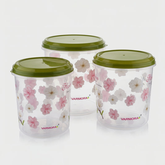 Varmora Mega Glory Round Set Flower - Set of 3, Air-Tight Lid, Transparent, BPA-Free Food-Grade Plastic