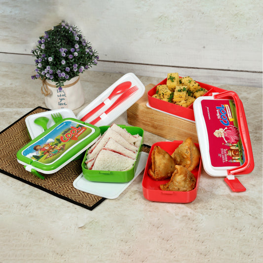 Varmora Flat Lunch Box - Printed Insulated Lunch Box with Handle, 100% Virgin Plastic, Food Grade & Leak Proof