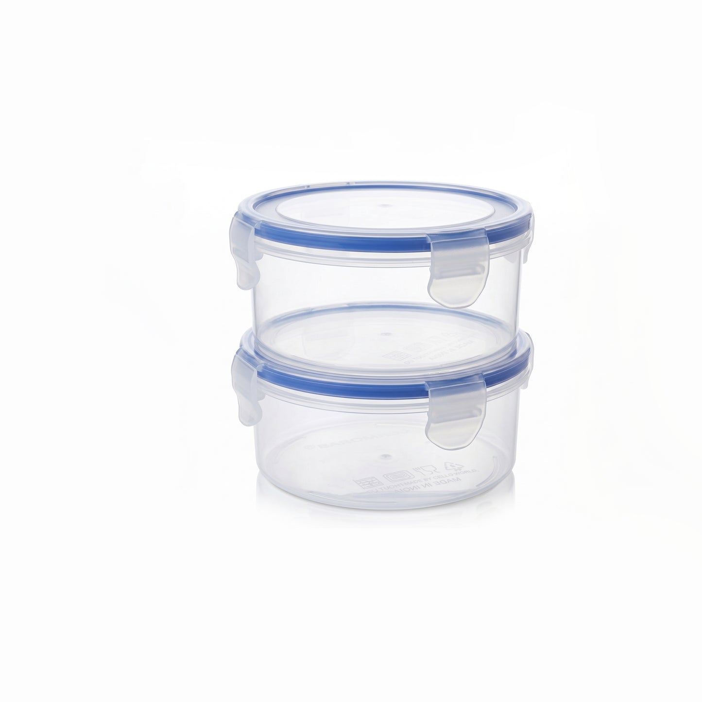 Varmora Clamp It - Transparent Round Plastic Container, Set of 2 – 450 ML, Air-Tight Lid, Stackable & BPA Free, Food-Grade Material