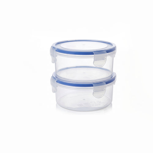 Varmora Clamp It - Transparent Round Plastic Container, Set of 2 – 450 ML, Air-Tight Lid, Stackable & BPA Free, Food-Grade Material