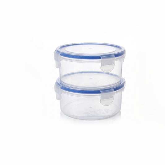 Varmora Clamp It - Transparent Round Plastic Container, Set of 2 – 450 ML, Air-Tight Lid, Stackable & BPA Free, Food-Grade Material