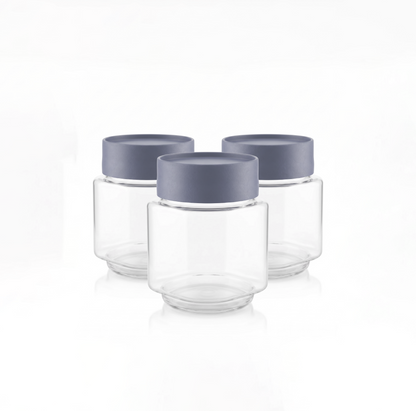 Varmora Store N Stack Square 650 ml - Set of 3, Dry Storage Containers, Airtight Lid, Stackable Design, Transparent Plastic Canisters
