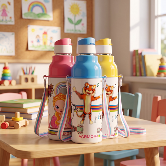Varmora Sofia - Insulated Sipper Bottle For Kids, 100% Virgin Plastic, Stainless Steel Interior, Hot & Cold Compatible, 430 ml