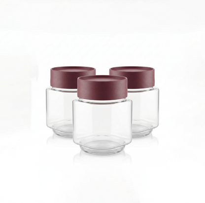 Varmora Store N Stack Square 650 ml - Set of 3, Dry Storage Containers, Airtight Lid, Stackable Design, Transparent Plastic Canisters