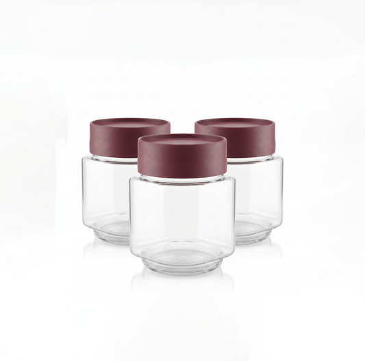 Varmora Store N Stack Square 650 ml - Set of 3, Dry Storage Containers, Airtight Lid, Stackable Design, Transparent Plastic Canisters