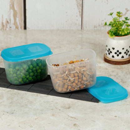 Varmora Freezer Safe - 100% Food-Grade Plastic, Transparent With Blue Lid, FDA Approved & BPA-Free, Stackable Design, Refrigerator & Deep Freezer Safe, Set of 2 (1800 ml)