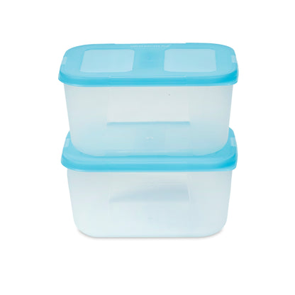 Varmora Freezer Safe - 100% Food-Grade Plastic, Transparent With Blue Lid, FDA Approved & BPA-Free, Stackable Design, Refrigerator & Deep Freezer Safe, Set of 2 (1800 ml)