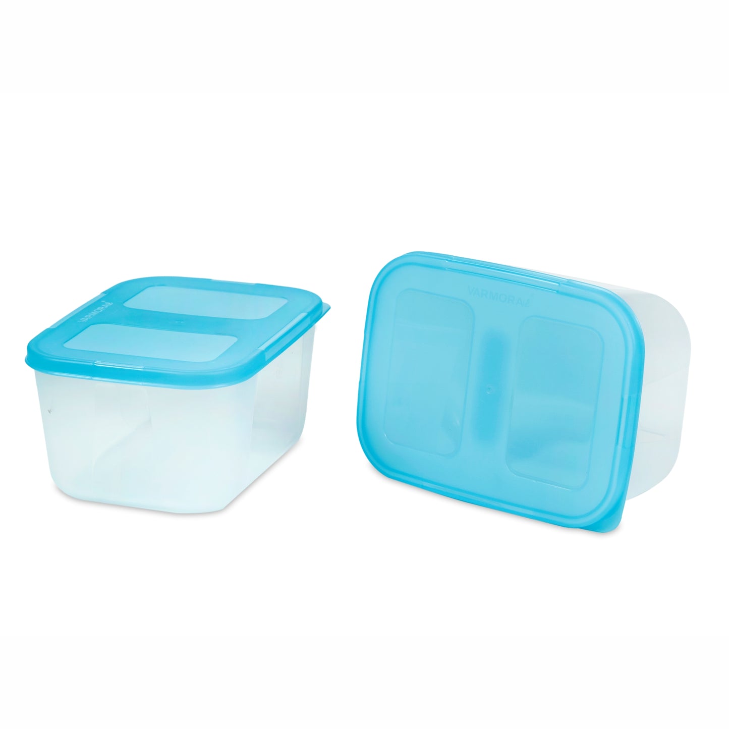 Varmora Freezer Safe - 100% Food-Grade Plastic, Transparent With Blue Lid, FDA Approved & BPA-Free, Stackable Design, Refrigerator & Deep Freezer Safe, Set of 2 (1800 ml)