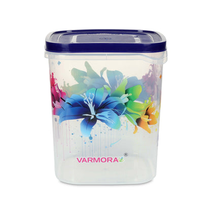 Varmora Glory Square Flower - Set of 3(5,7,10 Ltr)  Square Plastic Container, Food-Grade Plastic, Air-Tight Lid