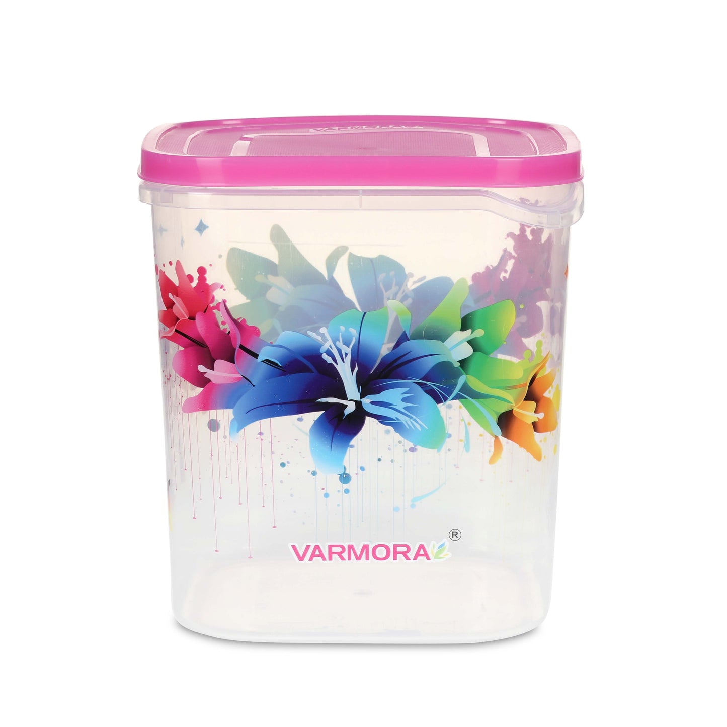 Varmora Glory Square Flower - Set of 3(5,7,10 Ltr)  Square Plastic Container, Food-Grade Plastic, Air-Tight Lid
