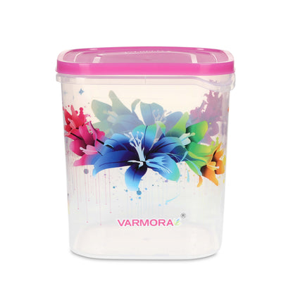 Varmora Glory Square Flower - Set of 3(5,7,10 Ltr)  Square Plastic Container, Food-Grade Plastic, Air-Tight Lid