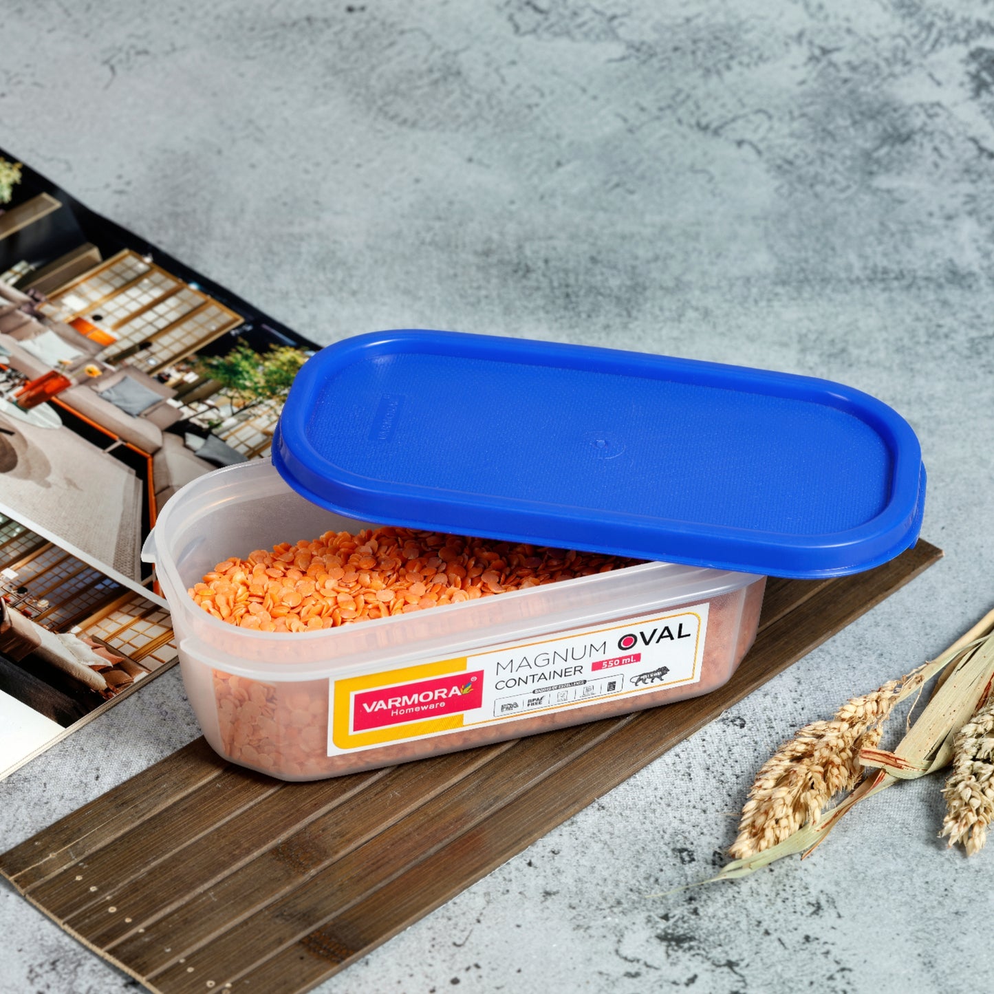 Varmora Magnum Oval Container - Large Plastic Containers With Air-Tight Lid, For Storing Atta, Flour & Rice, BPA-Free, 500 ML, 1200 ML, 1800 ML, 2400 ML