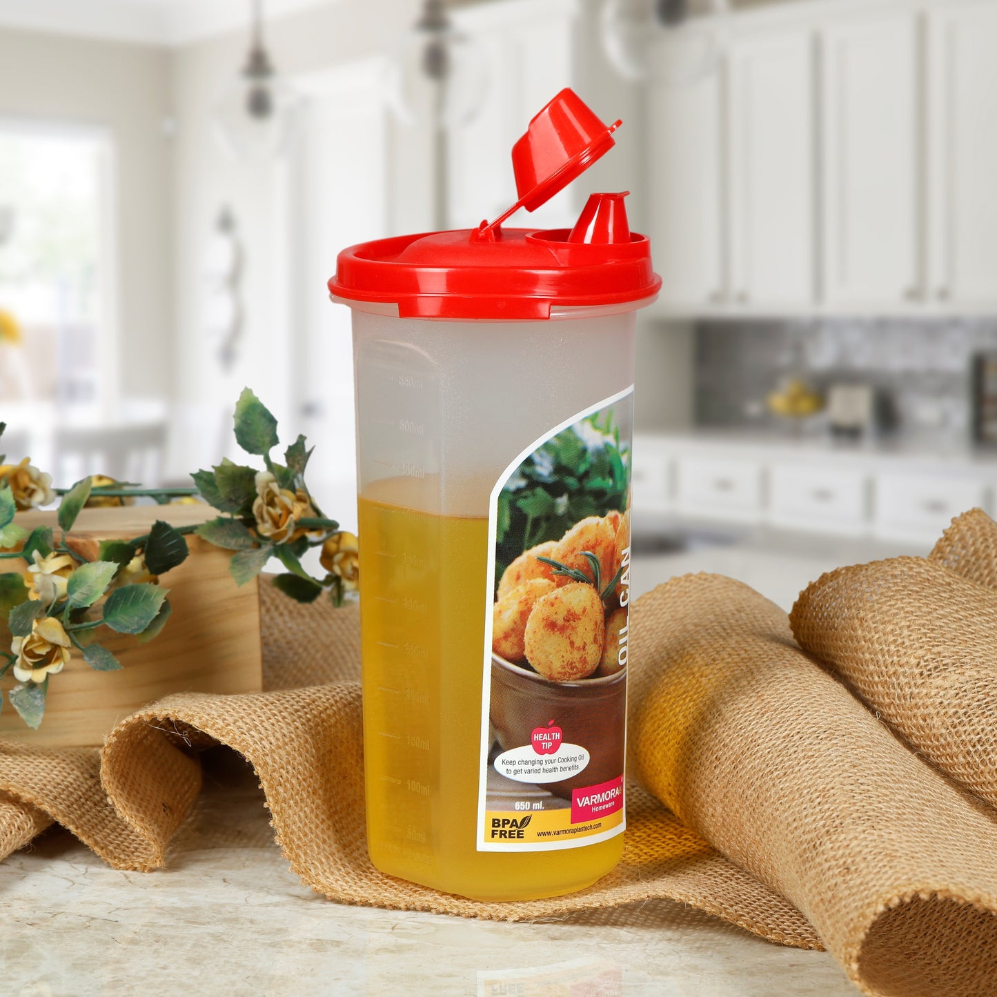 Varmora Oil Can - Plastic Oil Container, Leak Proof, Food-Grade Material, FDA Approved & BPA-Free, 440 ML, 650 ML