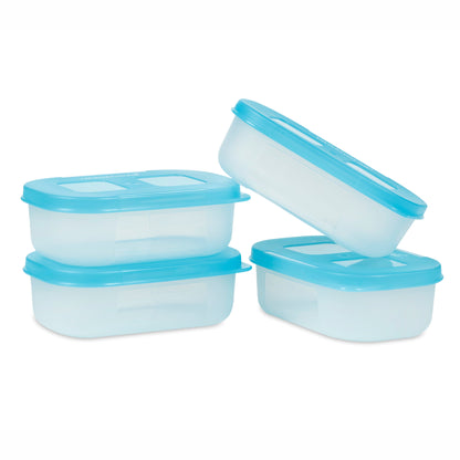 Varmora Freezer Safe - 100% Food-Grade Plastic, Transparent With Blue Lid, FDA Approved & BPA-Free, Stackable Design, Refrigerator & Deep Freezer Safe, Set of 4 (90 ml)
