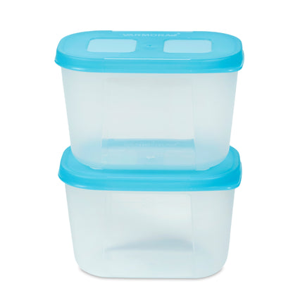 Varmora Freezer Safe - 100% Food-Grade Plastic, Transparent With Blue Lid, FDA Approved & BPA-Free, Stackable Design, Refrigerator & Deep Freezer Safe, Set of 2 (1800 ml)