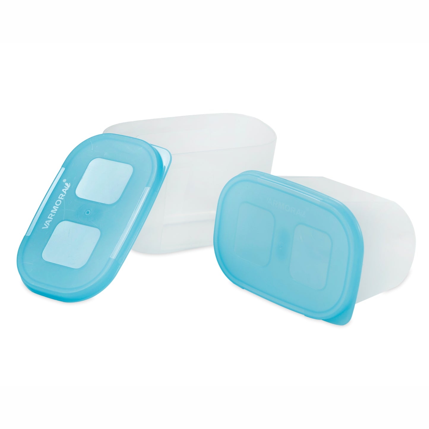 Varmora Freezer Safe - 100% Food-Grade Plastic, Transparent With Blue Lid, FDA Approved & BPA-Free, Stackable Design, Refrigerator & Deep Freezer Safe, Set of 2 (1800 ml)