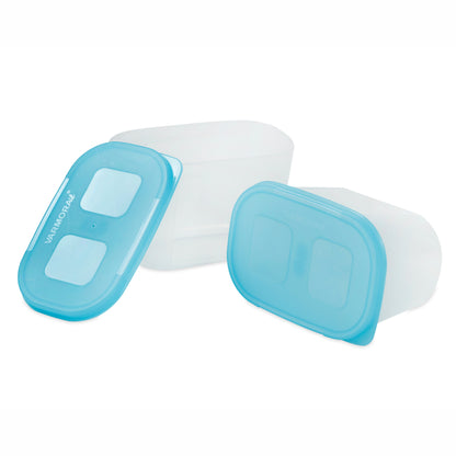 Varmora Freezer Safe - 100% Food-Grade Plastic, Transparent With Blue Lid, FDA Approved & BPA-Free, Stackable Design, Refrigerator & Deep Freezer Safe, Set of 2 (1800 ml)