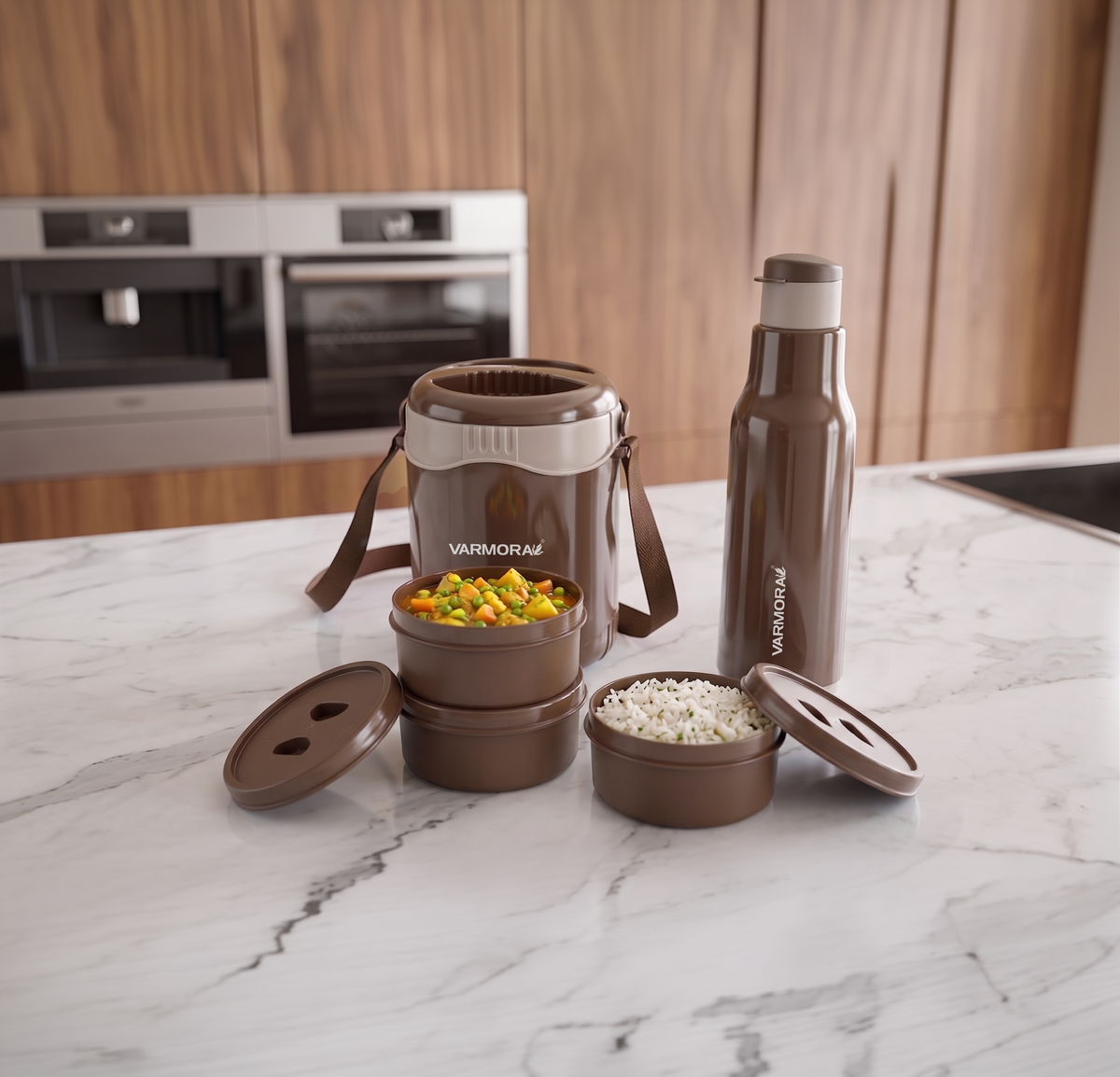 Varmora Bento Lunch 3 + Sofia 600 - Leak-Proof Container, Insulated Outer, 100% Food Grade