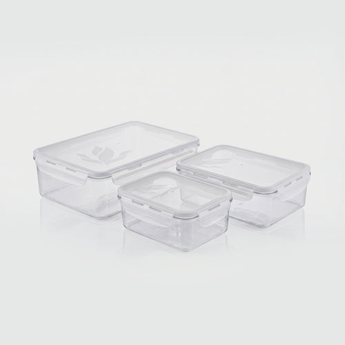 Varmora Clamp It Full set (550 ml, 1100 ml, 2400 ml) Transparent – Rectangle Airtight Storage Container with Clip-Lock Lid, Food-Grade Plastic