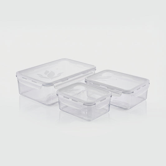 Varmora Clamp It Full set (550 ml, 1100 ml, 2400 ml) Transparent – Rectangle Airtight Storage Container with Clip-Lock Lid, Food-Grade Plastic