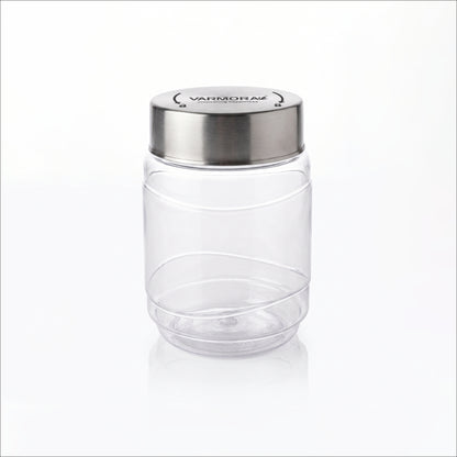 Varmora SS Store N Stack - Plastic Container For Kitchen, Air-Tight Steel Lid, Ideal for Storing Daal, Spices & Condiments, 750 ML, Set of 3