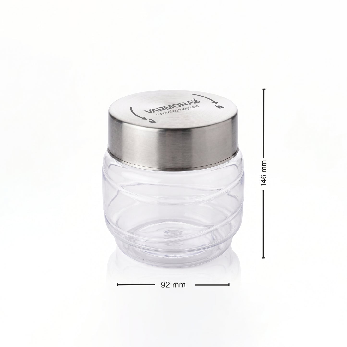 Varmora SS Store N Stack - Plastic Container For Kitchen, Air-Tight Steel Lid, Ideal for Storing Daal, Spices & Condiments, 500 ML, Set of 3