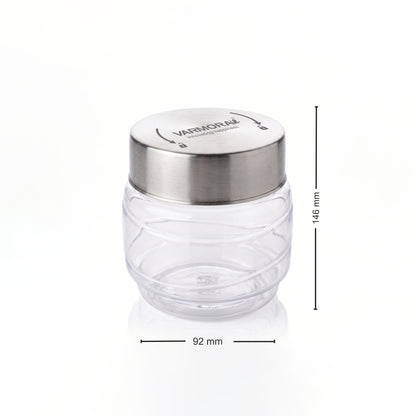 Varmora SS Store N Stack - Plastic Container For Kitchen, Air-Tight Steel Lid, Ideal for Storing Daal, Spices & Condiments, 500 ML, Set of 3
