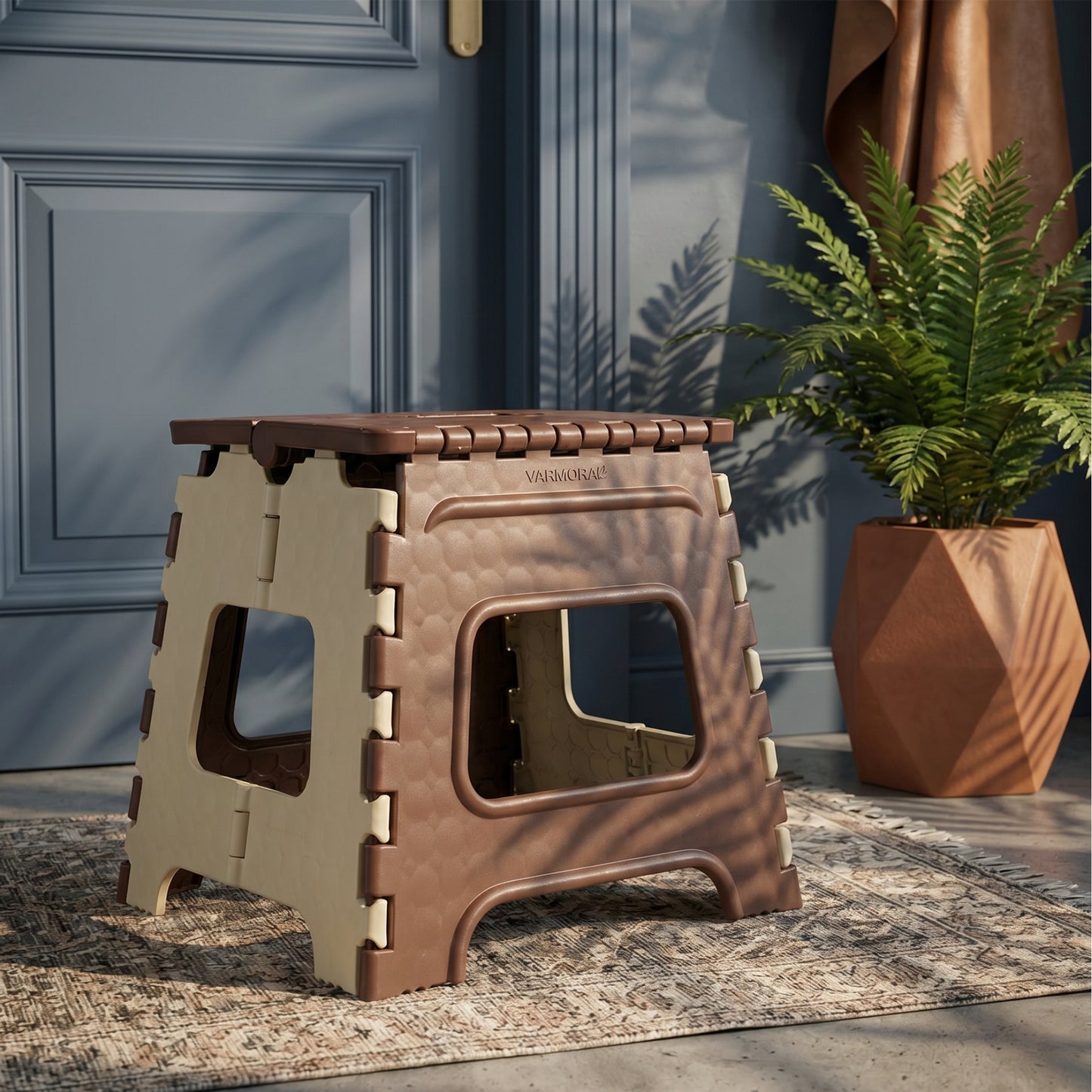 Varmora Folding Stool Small - Lightweight & Portable, Ergonomic Handle, Sturdy Design