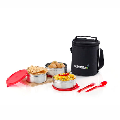 Varmora Trio Steel Lunch - 3 Tier Stainless Steel Lunch Box with Insulated Bag, Food Grade & Leak Proof