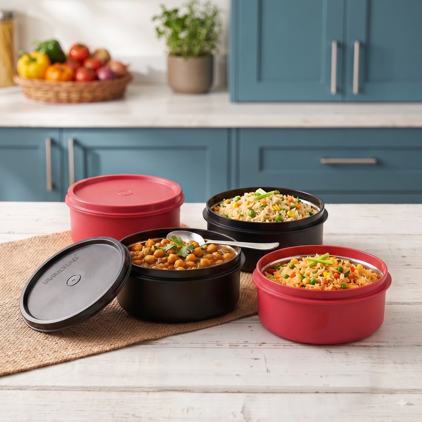 Varmora SS Magnum Round - Plastic Container With Airtight Lid, Stainless Steel Interior, Food-Grade Material
