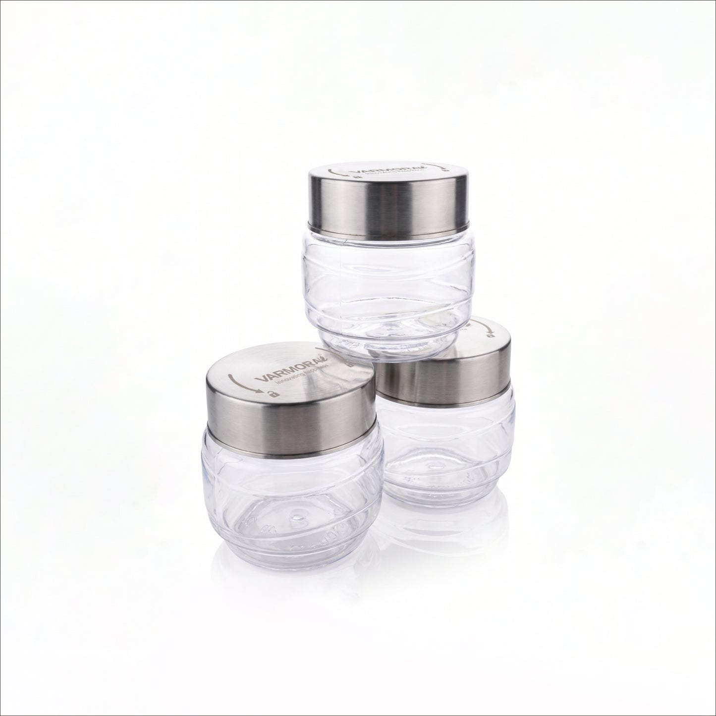 Varmora SS Store N Stack - Plastic Container For Kitchen, Air-Tight Steel Lid, Ideal for Storing Daal, Spices & Condiments, 500 ML, Set of 3