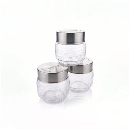 Varmora SS Store N Stack - Plastic Container For Kitchen, Air-Tight Steel Lid, Ideal for Storing Daal, Spices & Condiments, 500 ML, Set of 3