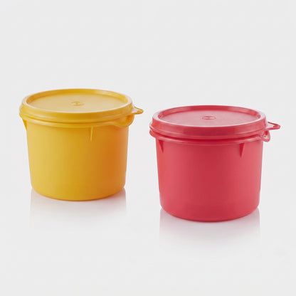 Varmora Magnum - Round Plastic Container With Lid, Set of 2, Colour - Pink & Yellow, Food - Grade Material, Air-Tight Seals, FDA Approved & BPA-Free, 750 ML, Set of 2
