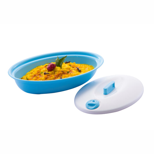 Varmora Oval Server - Insulated Serving Dish with Steam Vent Lid, 100% Virgin Plastic, Microwave Safe
