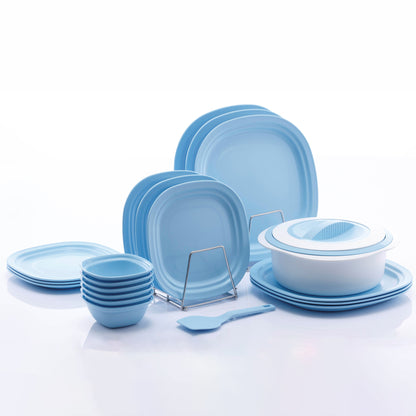 Varmora Dinner Set - 21 Pcs Dinner Set with Plates, Bowls, Casserole & Serving Spoon, 100% Virgin Plastic