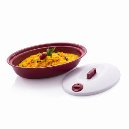 Varmora Oval Server - Insulated Serving Dish with Steam Vent Lid, 100% Virgin Plastic, Microwave Safe