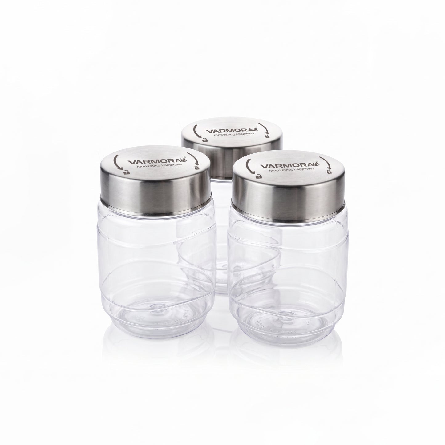 Varmora SS Store N Stack - Plastic Container For Kitchen, Air-Tight Steel Lid, Ideal for Storing Daal, Spices & Condiments, 750 ML, Set of 3