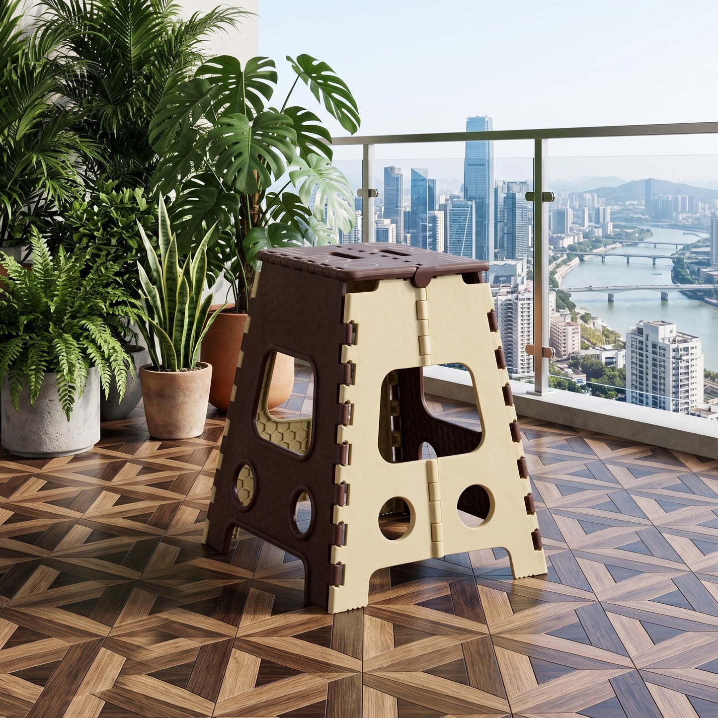 Varmora Folding Stool Big, Lightweight & Portable, Ergonomic Handle, Sturdy Design