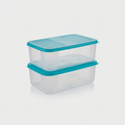 Varmora Freezer Safe - 100% Food-Grade Plastic, Transparent With Blue Lid, FDA Approved & BPA-Free, Stackable Design, Refrigerator & Deep Freezer Safe, Set of 2 (1800 ml)