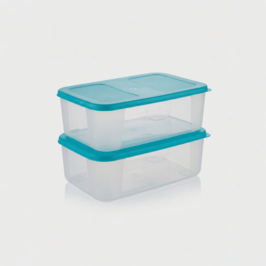 Varmora Freezer Safe - 100% Food-Grade Plastic, Transparent With Blue Lid, FDA Approved & BPA-Free, Stackable Design, Refrigerator & Deep Freezer Safe, Set of 2 (1800 ml)