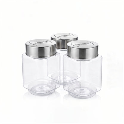 Varmora SS Store N Stack Square - Plastic Container For Kitchen, Air-Tight Steel Lid, Ideal for Storing Daal, Spices & Condiments, 850 ML, Set of 3