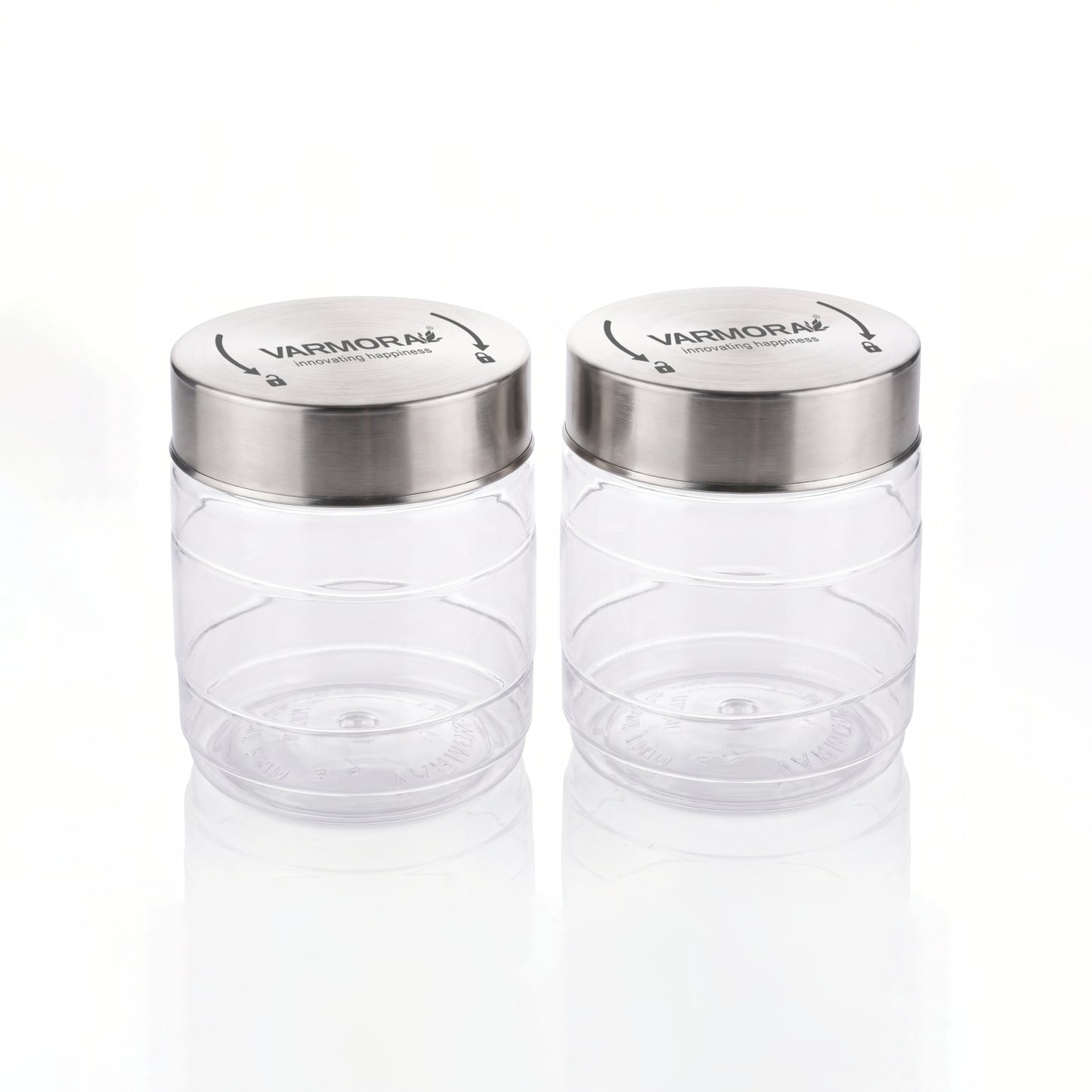 Varmora SS Store N Stack Round 1500Ml - Set of 2, Plastic Container For Kitchen, Air-Tight Steel Lid, Ideal for Storing Pasta, Dry Fruits, Nuts, Daal, Spices & Condiments